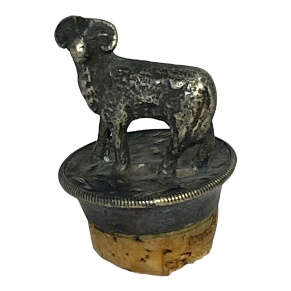 Vintage Figural Ram Lamb Sheep Metal Wine Decanter Bottle Stopper & Cork, German